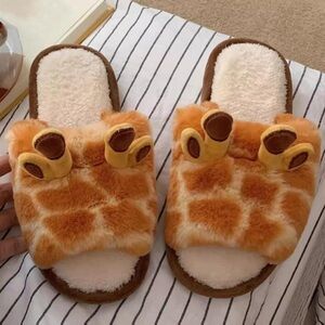 plush fluffy orange/yellow indoor giraffe slippers